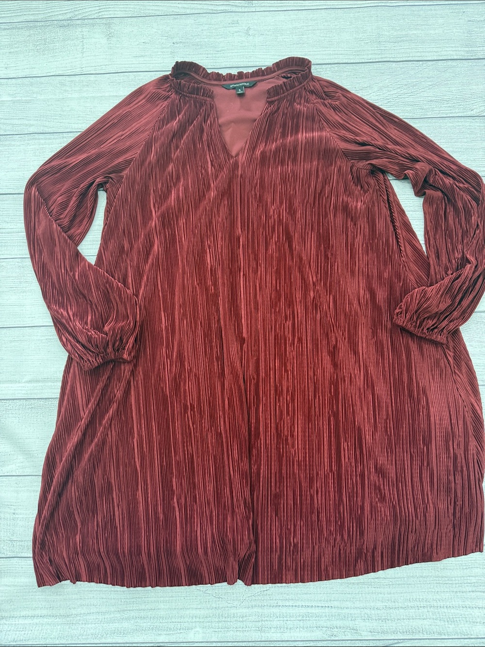 Banana Republic Rust Pleated Velvet Tunic Top Long Sleeve Shimmer Small